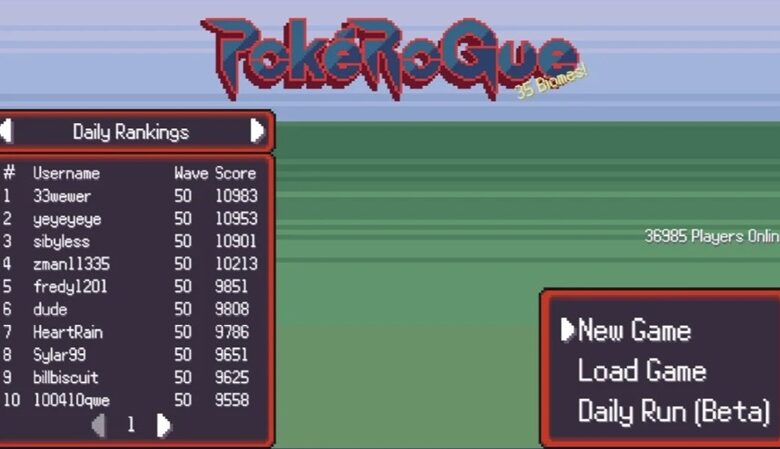 Pokerogue game start screen